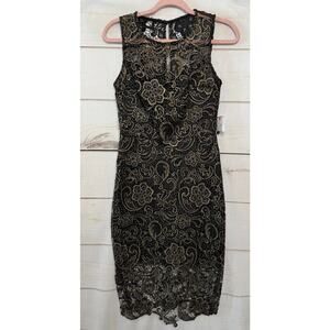 Bisou Bisou NWT Size 4 Gold‎ Black Lace Sleeveless Holiday Chic Classy